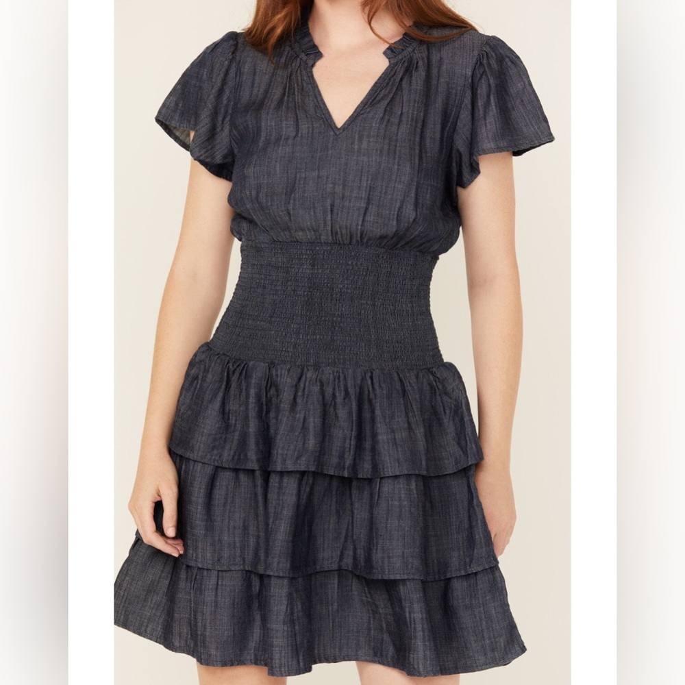 Ariat smocked dark denim ruffle dress. NWT
